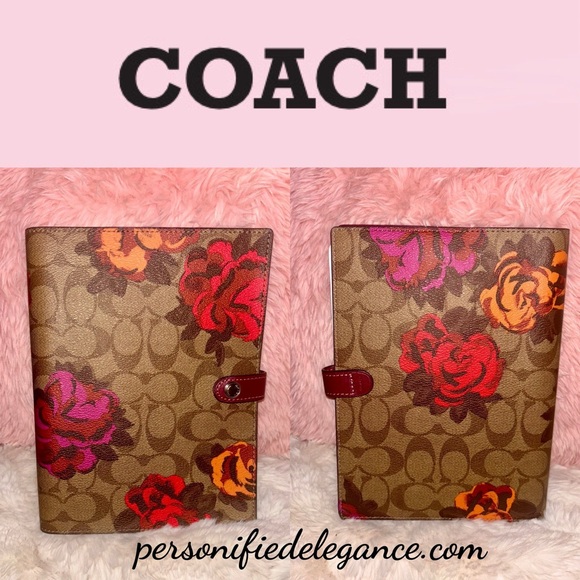 NEW Coach Jumbo Floral Signature Khaki Multi Coated Canvas Leather Notebook